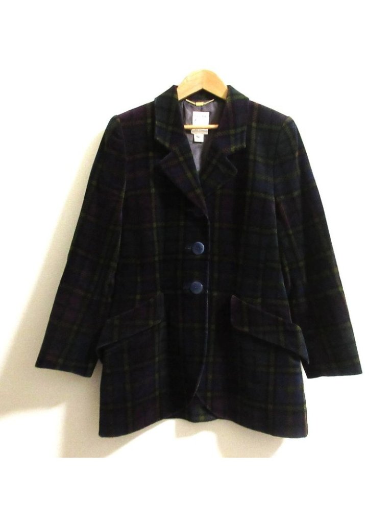 Celine Vintage Velour Check Print Long Jacket 40